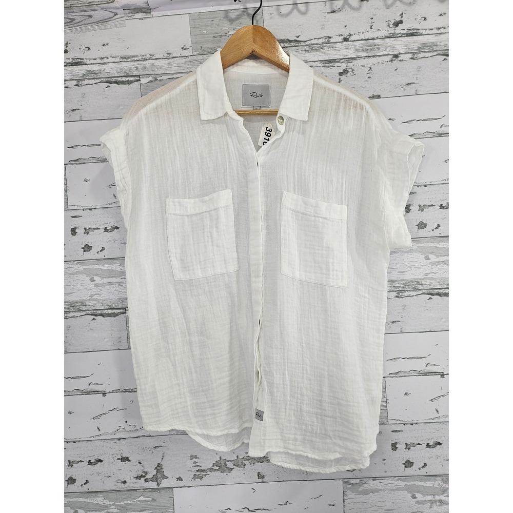 Rails Cito White Organic Cotton Double Gauze Short Sleeve Button Down Shirt M